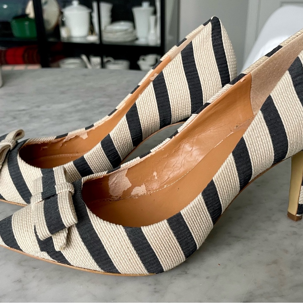 J. Crew Black and Cream Striped Women's Shoes - Picture 2 of 3